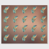 Farbiges Papier Orange Green Feathers aus glänzend Geschenkpapier (Flach)