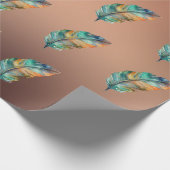 Farbiges Papier Orange Green Feathers aus glänzend Geschenkpapier (Ecke)