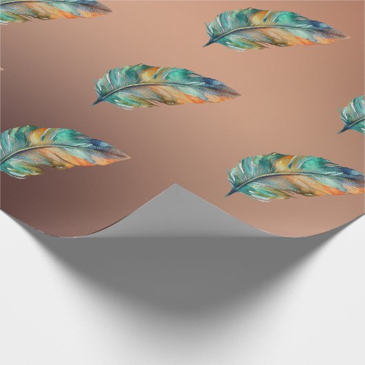 Farbiges Papier Orange Green Feathers aus glänzend Geschenkpapier (Ecke)