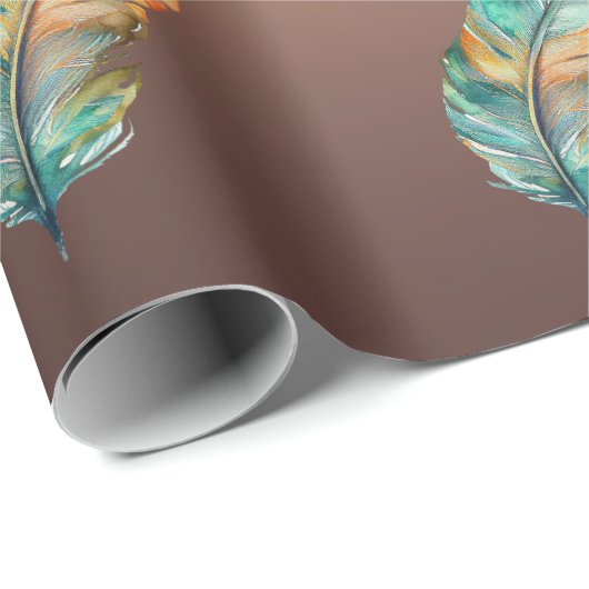 Farbiges Papier Orange Green Feathers aus glänzend Geschenkpapier (Rolleneckpunkt)