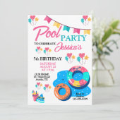 Farbiges Party am Pool zum Geburtstag Einladung (Stehend Vorderseite)