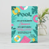 Farbiges Party am Pool zum Geburtstag Einladung (Stehend Vorderseite)