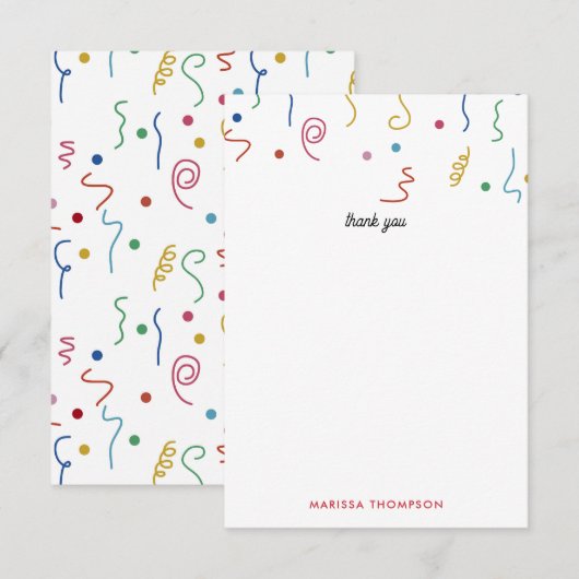 Farbiges Party Confetti Individuelle Name Dankeskarte (Vorne/Hinten)