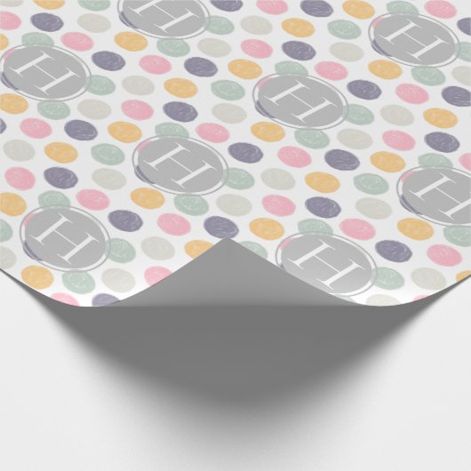 farbiges Pastellpolka-Punktmuster monogramm Geschenkpapier (Ecke)