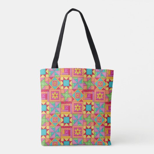 Farbiges Patchwork MultiColor Quilt Blockgitter Tasche (Rückseite)