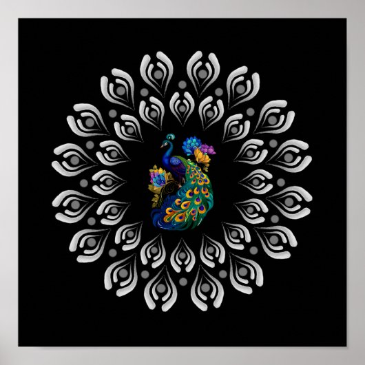 Farbiges Peacock Dotting Mandala Template Poster (Vorne)