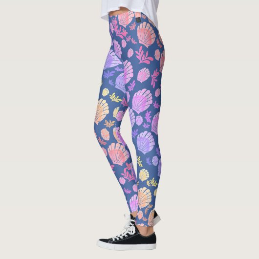Farbiges Personalisiertes Monogram Seashell Muster Leggings (Links)