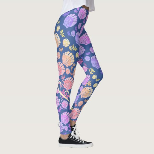 Farbiges Personalisiertes Monogram Seashell Muster Leggings (Rechts)