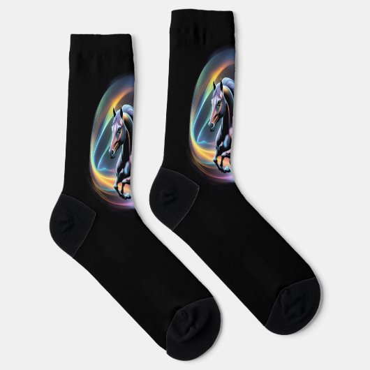 Farbiges Pferd auf schwarzem Hintergrund Socken (Rechts)