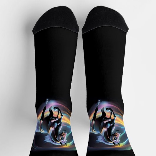 Farbiges Pferd auf schwarzem Hintergrund Socken (Oben)