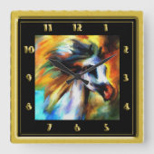 Farbiges Pferd Quadratische Wanduhr (Vorderseite)