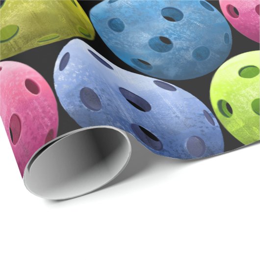 Farbiges Pickleball-Muster im schwarzen Hintergrun Geschenkpapier (Rolleneckpunkt)