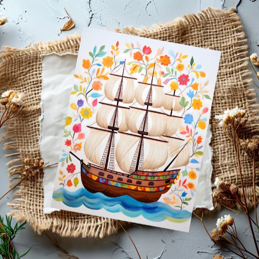 Farbiges Piratenschiff Postkarte