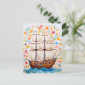 Farbiges Piratenschiff Postkarte (Stehend Vorderseite)