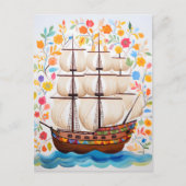 Farbiges Piratenschiff Postkarte (Vorderseite)