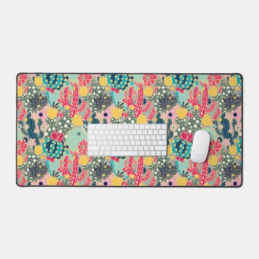 Farbiges Polka Dot Cactus Pattern Schreibtischunterlage (Tastatur & Maus)
