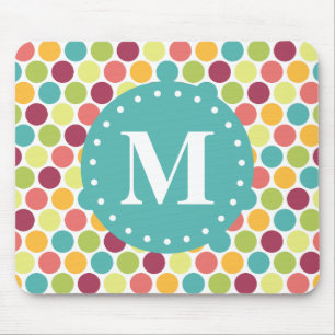 Farbiges Polka Dots Muster mit Monogramm Mousepad