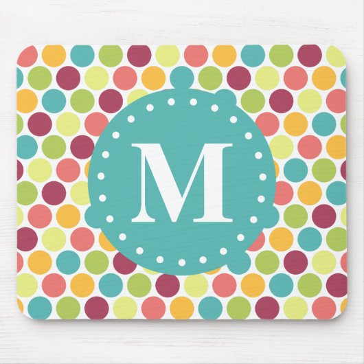 Farbiges Polka Dots Muster mit Monogramm Mousepad (Vorne)