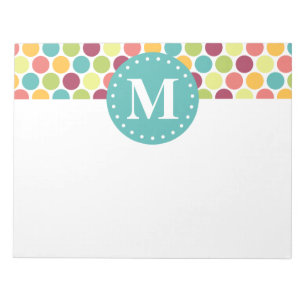 Farbiges Polka Dots Muster mit Monogramm Notizblock