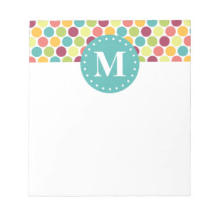 Farbiges Polka Dots Muster mit Monogramm Notizblock