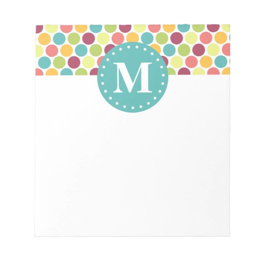 Farbiges Polka Dots Muster mit Monogramm Notizblock (Vorderseite)
