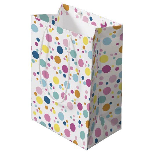 Farbiges Polka Dots Muster Mittlere Geschenktüte (Vorderseite Schrägansicht)