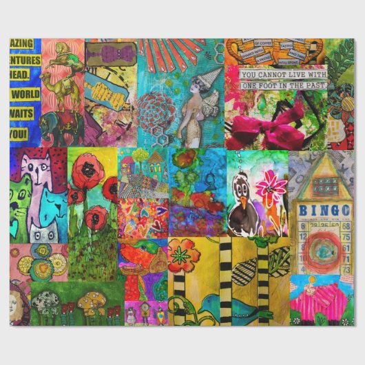 Farbiges Pop Art Mixed Media Wrapping Paper Geschenkpapier (Flach)