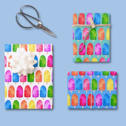 Farbiges Popsicle Ice Lololly Muster Geschenkpapier Set