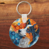 Farbiges Portrait australischer Schäferhund Schlüsselanhänger (Vorderseite)