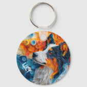 Farbiges Portrait australischer Schäferhund Schlüsselanhänger (Rückseite)