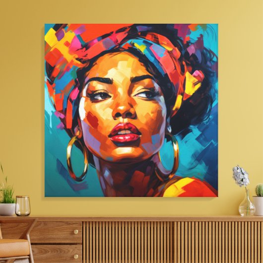 Farbiges Portrait einer schönen schwarzen Frau Leinwanddruck (Insitu (Wohnzimmer))