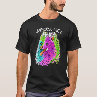 Farbiges Portrait Japanische Spitz Mama Mutter T-Shirt
