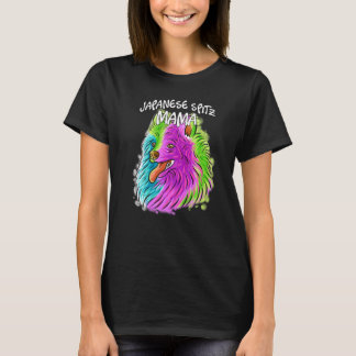Farbiges Portrait Japanische Spitz Mama Mutter T-Shirt