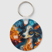 Farbiges Portrait von Chinesisch gezinktem Hund Schlüsselanhänger (Rückseite)