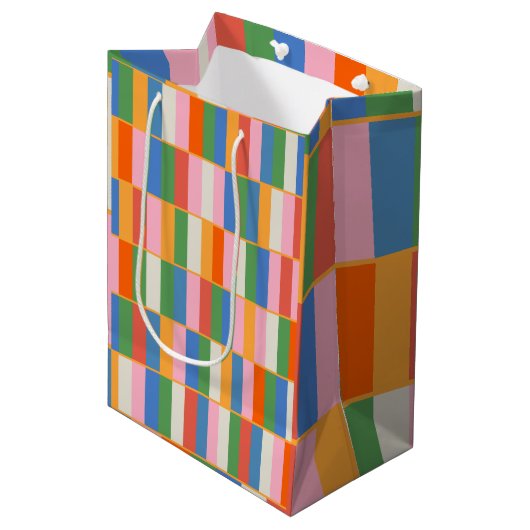 Farbiges Prüfmuster für lange Blöcke im Pop Mittlere Geschenktüte (Vorderseite Schrägansicht)