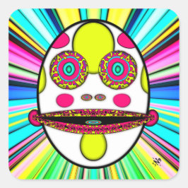 Farbiges psychedelisches Ei-Gesicht v1 Quadratischer Aufkleber