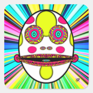 Farbiges psychedelisches Ei-Gesicht v1 Quadratischer Aufkleber