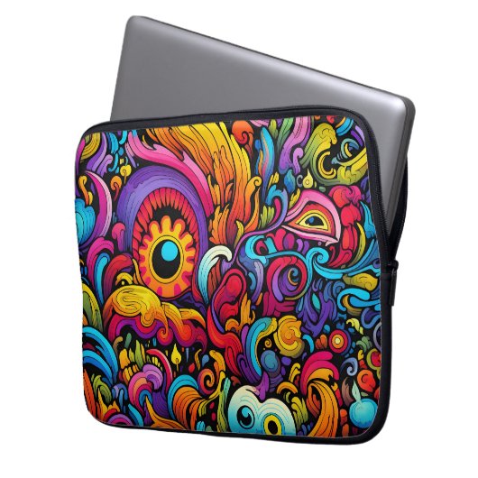Farbiges psychedelisches Muster Laptopschutzhülle (Vorderseite Links)