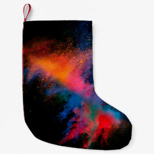 Farbiges Pulver in schwarzer Hintergrundfarbe, Kleiner Weihnachtsstrumpf