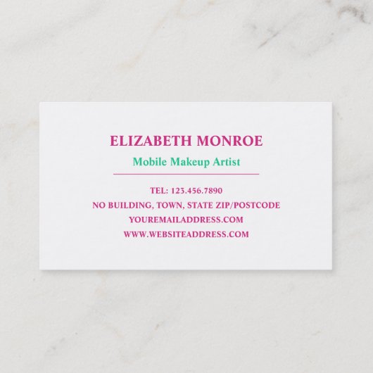 Farbiges Pulver, Makeup Artist Visitenkarte (Rückseite)