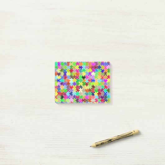 Farbiges Puzzle-Muster Post-it Klebezettel (Auf Schreibtisch)