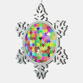 Farbiges Puzzle-Muster Schneeflocken Zinn-Ornament (Rechts)