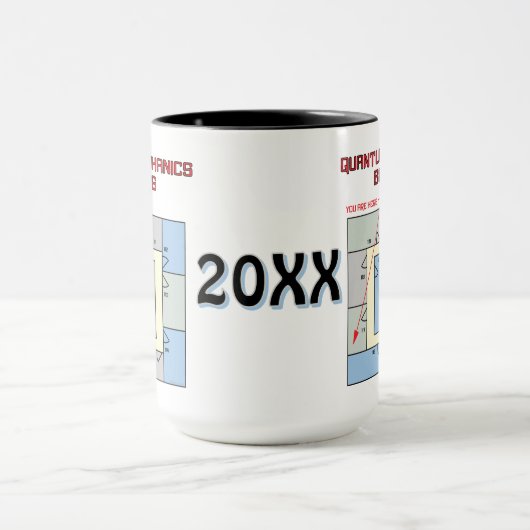 Farbiges Quantenmechanik-Gebäude Tasse (Zentrum)