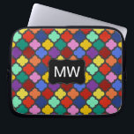 Farbiges Quatrefoliengitter Trellis Monogramm Laptopschutzhülle<br><div class="desc">Dieses schöne, farbenfrohe Quatrefolie marokkanischen Trellis Muster hat ein kurviges schwarzes Banner, wo Sie Ihre Monogramm / Initialen hinzufügen können. Das wiederholt vorkommende Gittermotiv wird in einem hellen Regenbogen von aquamarinem und minzgrünem bis hin zu Rot-, Blau-, lila-, Gelb- und Orangetönen gehalten. Verwenden Sie die Vorlagenfelder, um leicht Ihren Text...</div>