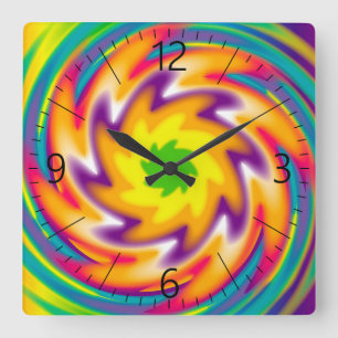 Farbiges Radialmuster Quadratische Wanduhr