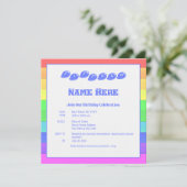 Farbiges Rainbow Blue Fun Kindergeburtstag Party Einladung (Stehend Vorderseite)