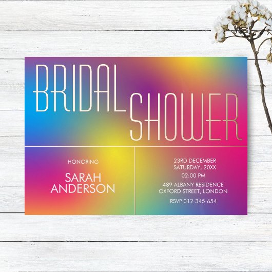Farbiges Regenbogen-Brautparty Folieneinladung