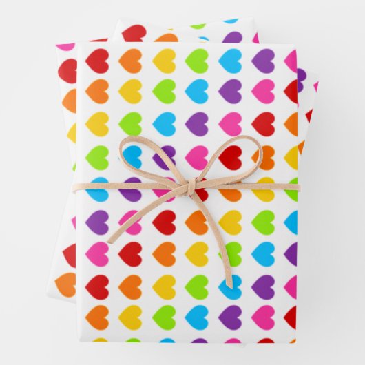 Farbiges Regenbogen-Herzmuster Geschenkpapier Set (Beispiel)