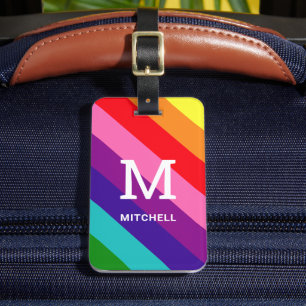 Farbiges Regenbogen-Streifen-Monogramm und Name Gepäckanhänger