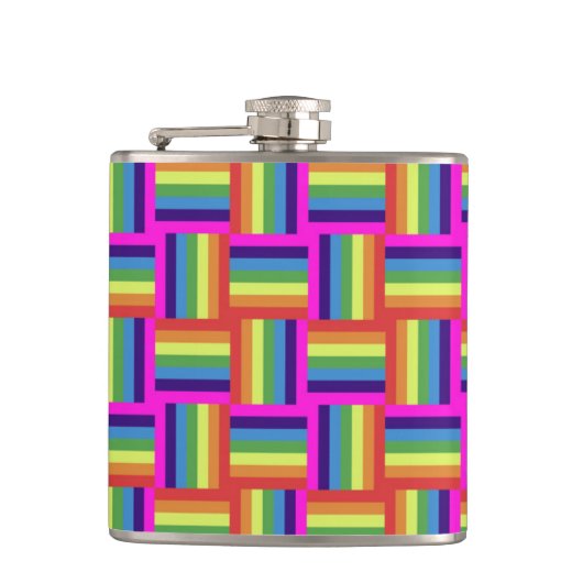 Farbiges Regenbogenblockmuster Flachmann (Vorderseite)